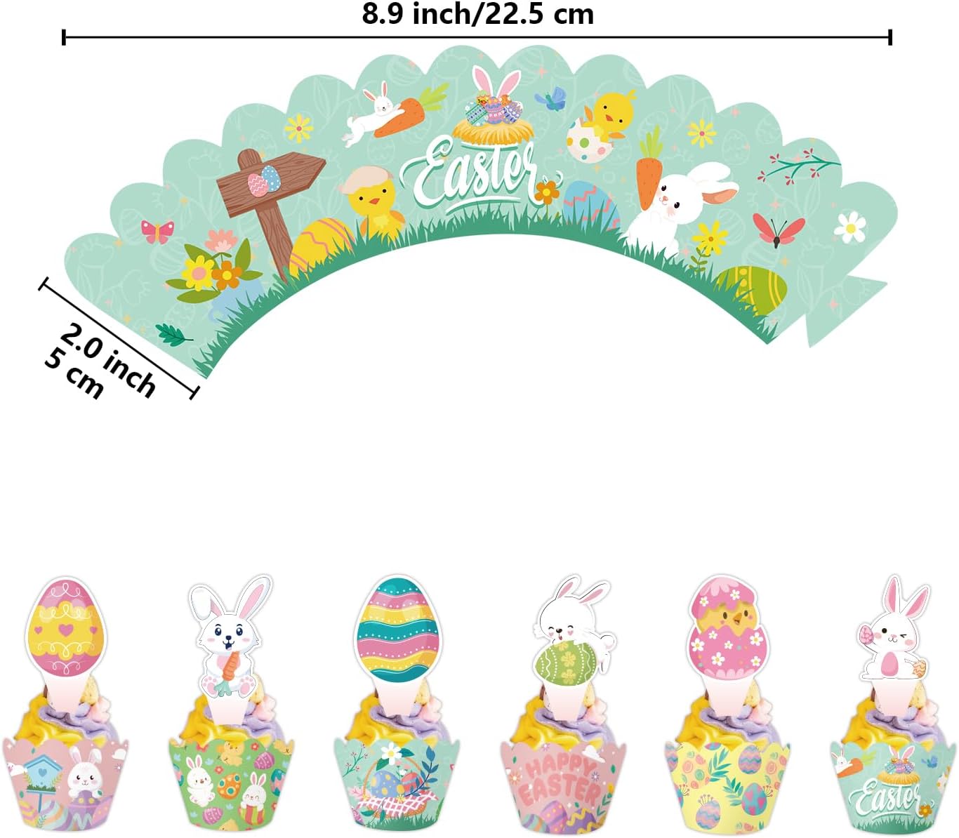 Happy Easter Bunny Cupcake Toppers (25pcs) - Multi-colored Easter Cake Toppers