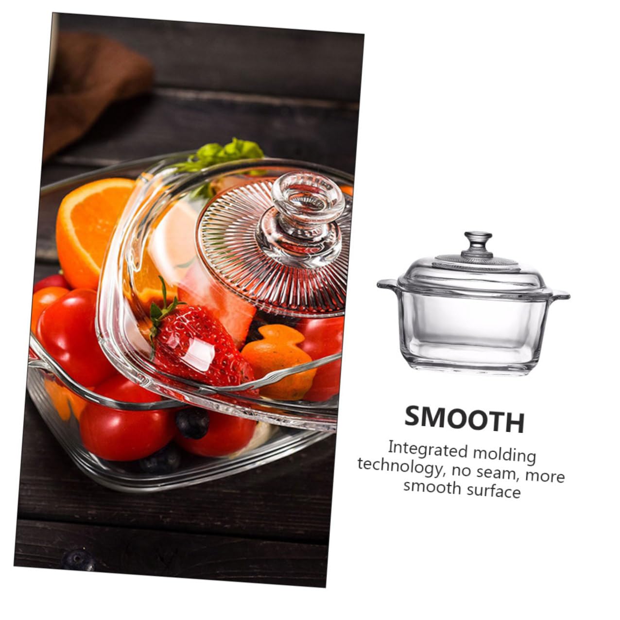 SEWACC Mikrowellengeeignete Glasschale mit Deckel 1L Rechteckige Salatschüssel aus Lebensmittelechtem Glas mit 2 Griffen Vielseitige Suppenschale für Küche und Restaurant