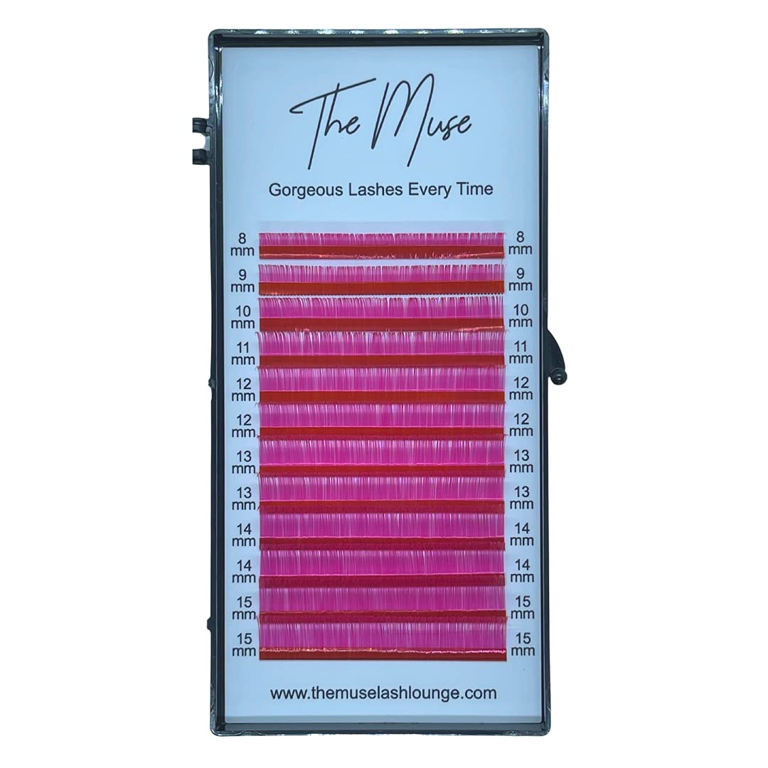 The Muse – Colored, Neon, Lash Extensions .05 D Curl, 8-15mm Mixed Lash Tray, Volume Lashes, Volume Lash Extensions, 2D-10D (Magenta)
