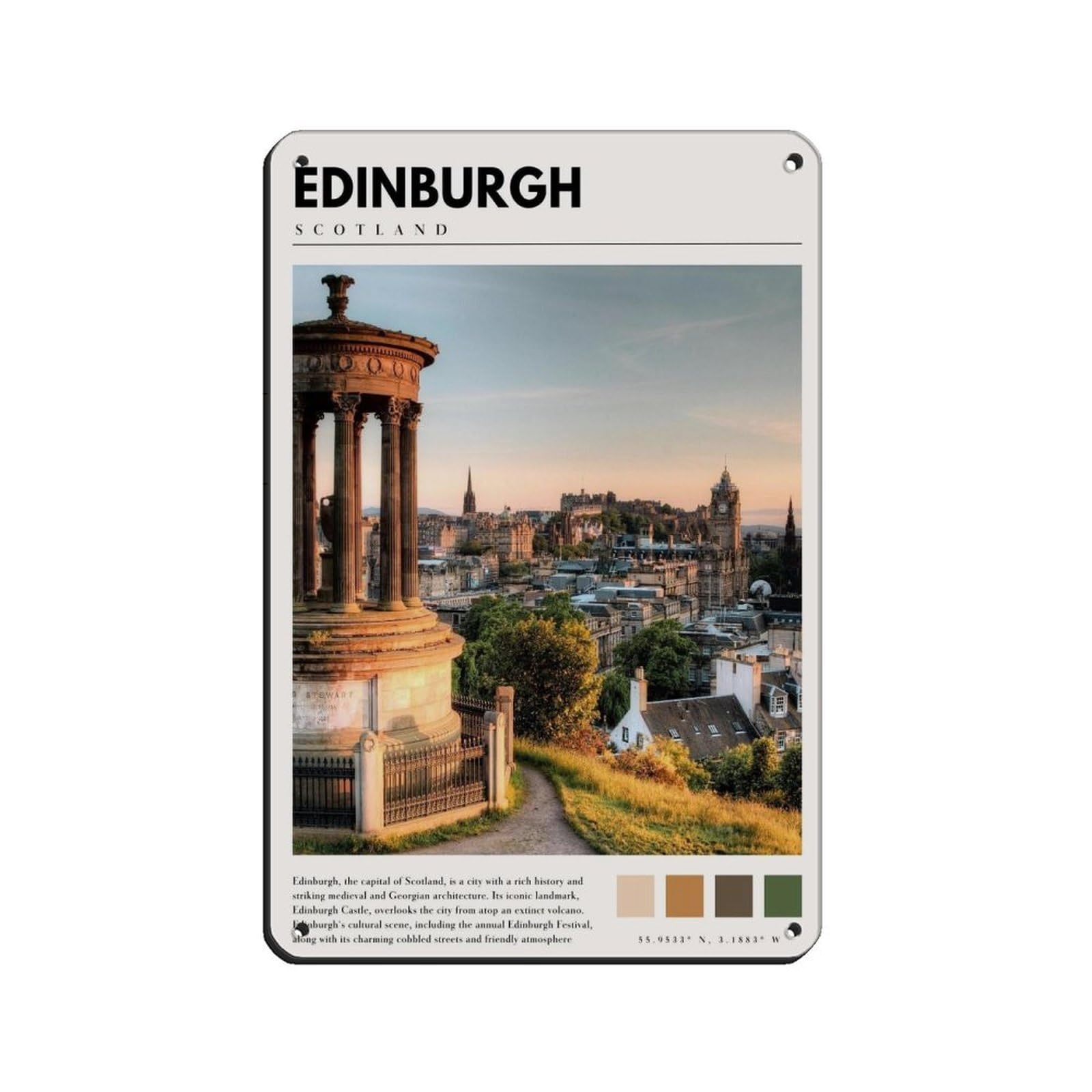 Lxwnze 20L X 30W Cm Edinburgh Scotland Poster Scotland Art Tin Sign Vintage Metal Pub Club Cafe Bar Home Wall Art Decoration Poster Retro 8X12inch(20X30cm)