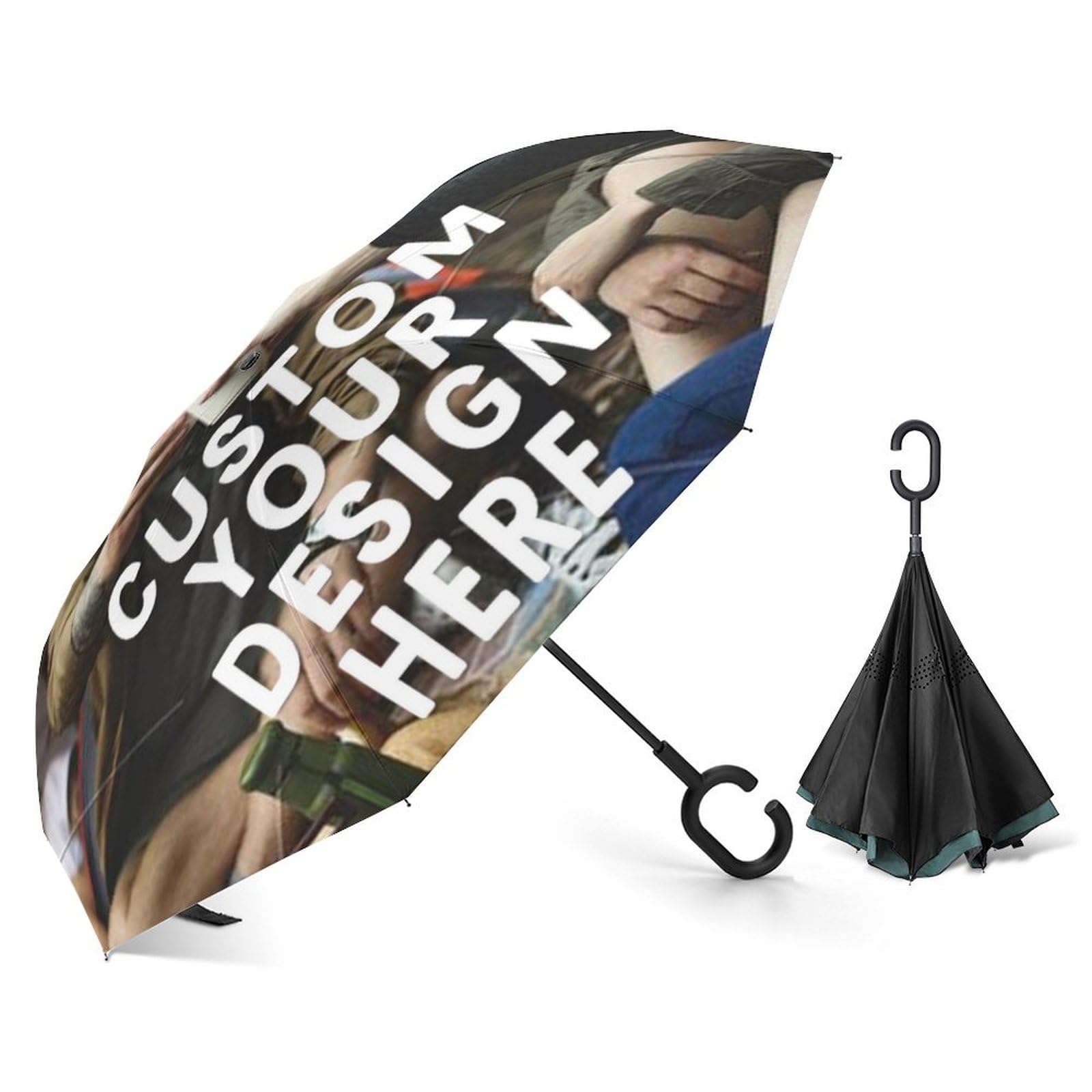 personalizados PARAGUAS grande invertido,Gran Paraguas Plegable con Apertura Automática, a Prueba de Viento, Parasol Anti-UV, construcción de doble capa, mango en forma de C, para mujeres y hombres
