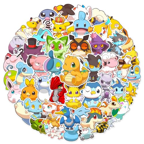 50pcs Cute Pokemon Cartoon Stickers for Water Bottle Cool Monster Waterproof Vinyl Stickers for Adult Teen Girl Kids Laptop Skateboard Bike Guitar Laggage Travel Case Helmet Notebook Scrapbook