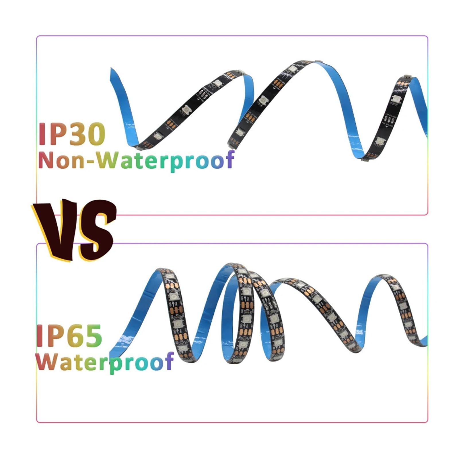 Tira de LED RGBIC de 5V WS2812B SMD 5050 300 LED, PCB negro, cinta de luz Digital direccionable individualmente a prueba de agua(IP65 WATERPROOF_5M)