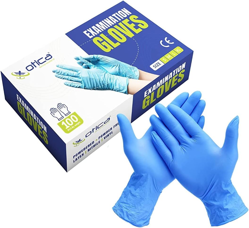 OTICA Nitrile Hand Gloves|100 pcs|Medical Grade 4G|Blue|Food Grade|CE Approved|Non Sterile|Medical Examination|All-Purpose|Powder Free|Cleaning|Latex Free|Examination Gloves Pack of 100(Medium)