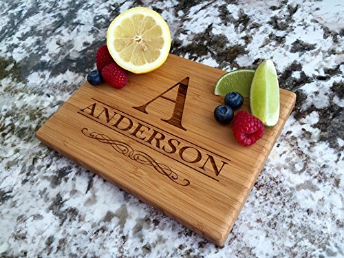 Qualtry - Personalized Mini Wood Cutting Boards - Perfect Gifts For Weddings, Bridal Showers, and Housewarmings - (6 x 8 Single Tone Bamboo Rectangular, Anderson Design)