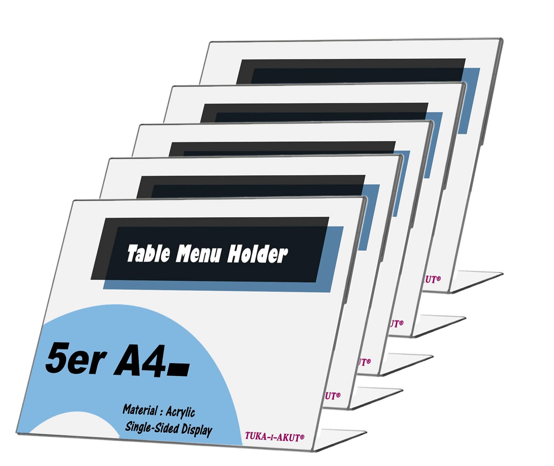 TUKA 5X Présentoirs de Table A4 Paysage, Acrylique 2,5mm d'épaisseur, Transparent L-Stand Inclinés Porte-Brochures Porte Menu Support de Présentation pour Bureau Réception Foires, TKD8201-A4-5x