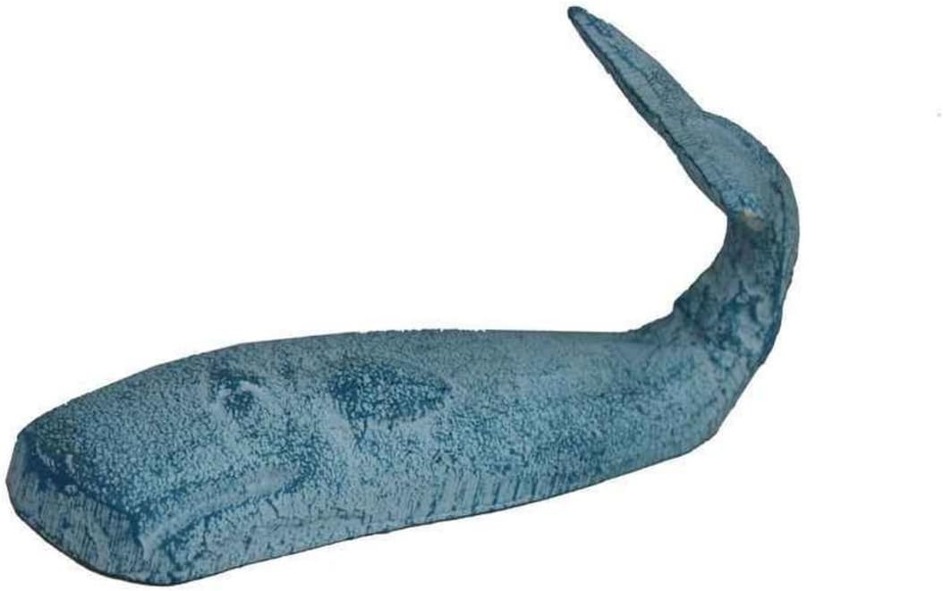 Hampton Nautical Decorative Cast Iron Whale Hook, 6", Light Blue Whitewashed
