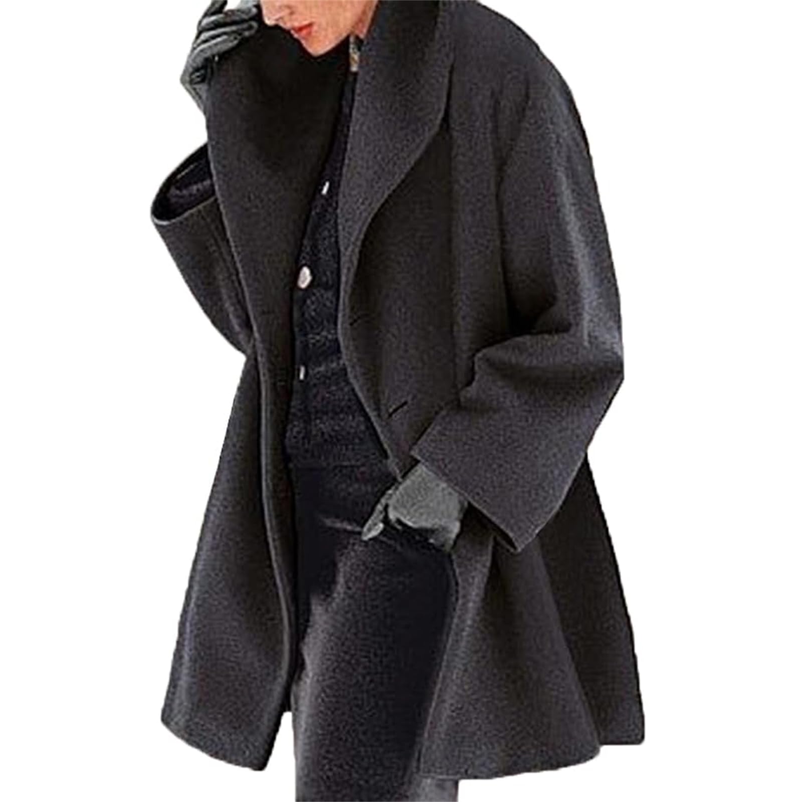 Womens Wool Blend Coat Single Breasted Trench Jackets Lapel Open Front Pea Coats Winter Long Jacket Overcoat Outwear