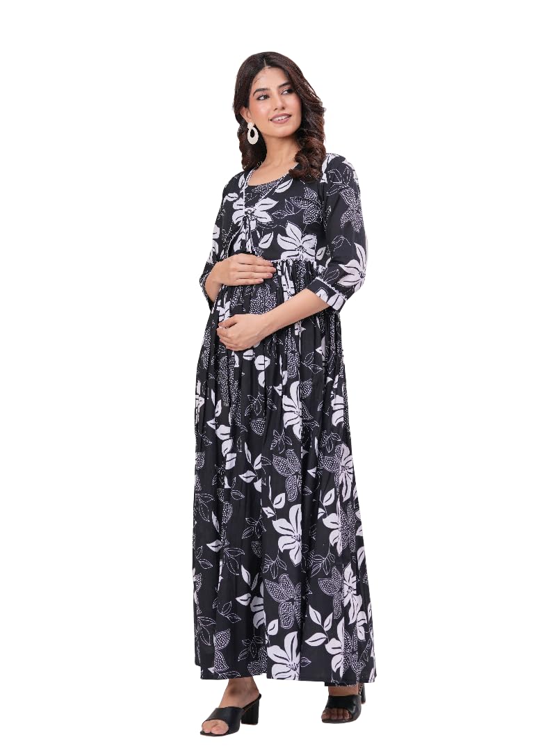 Drashti Textiles Cotton Women's Anarkali Maternity Feeding Kurti/Kurta with Zipper Covered by Jacket| Comfortable & Elegant Pre and Post Pregnancy Kurti Dress/Kurta Dress-image-11