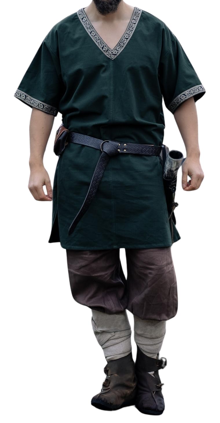 Leonardo Carbone Viking Tunic Loki - Medieval Clothing Men, Medieval Shirt Men, Carnival Costume Men, Viking Tunic, LARP Clothing - 100% Cotton, Green, 4XL
