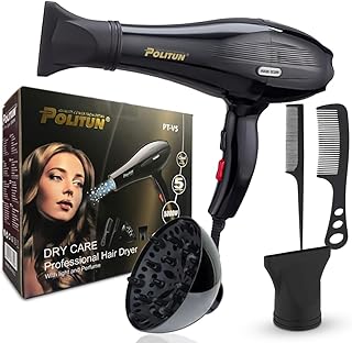 POLITUN Hair Dryer Professional - 5000 Watts, Fast Drying, Salon Smooth, Powerful Motor, 3 Temperature Settings, 2 Speeds, Detachable Air Concentrator, with 3 attachment, PT-V5
