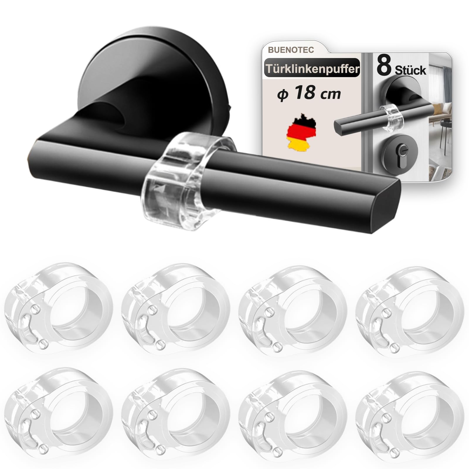 Türklinkenpuffer 8er Set, Ø18mm, Türstopper Klinke Transparent, Silikon