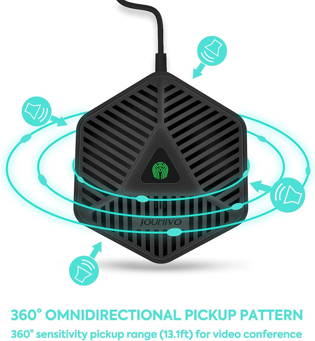 JOUNIVO Conference USB Microphone, 360° Omnidirectional Computer Mic with Mute Button for Video Conference, Recording, Skype, Online Class, Plug & Play Compatible with Windows/macOS/PC/Laptop(JV808) - Image 4