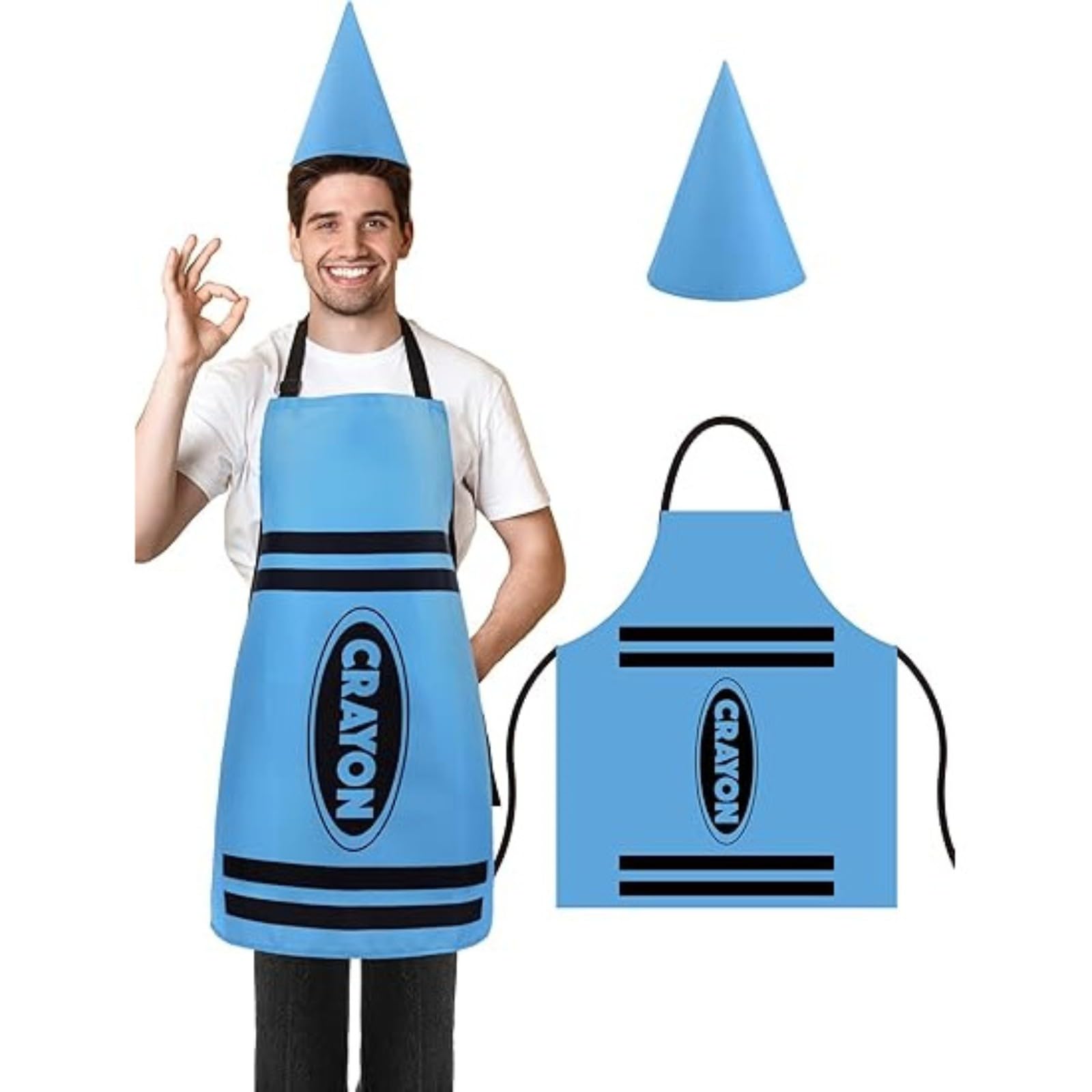 HMifjUM World Book Day Crayon Costume Adults, Funny Gnome Cone Hat Costume Set for Men Women, Teachers' World Book Day Colorful Costumes Cosplay Dress Up Outfits Fancy Dress for Adults (BLUE)
