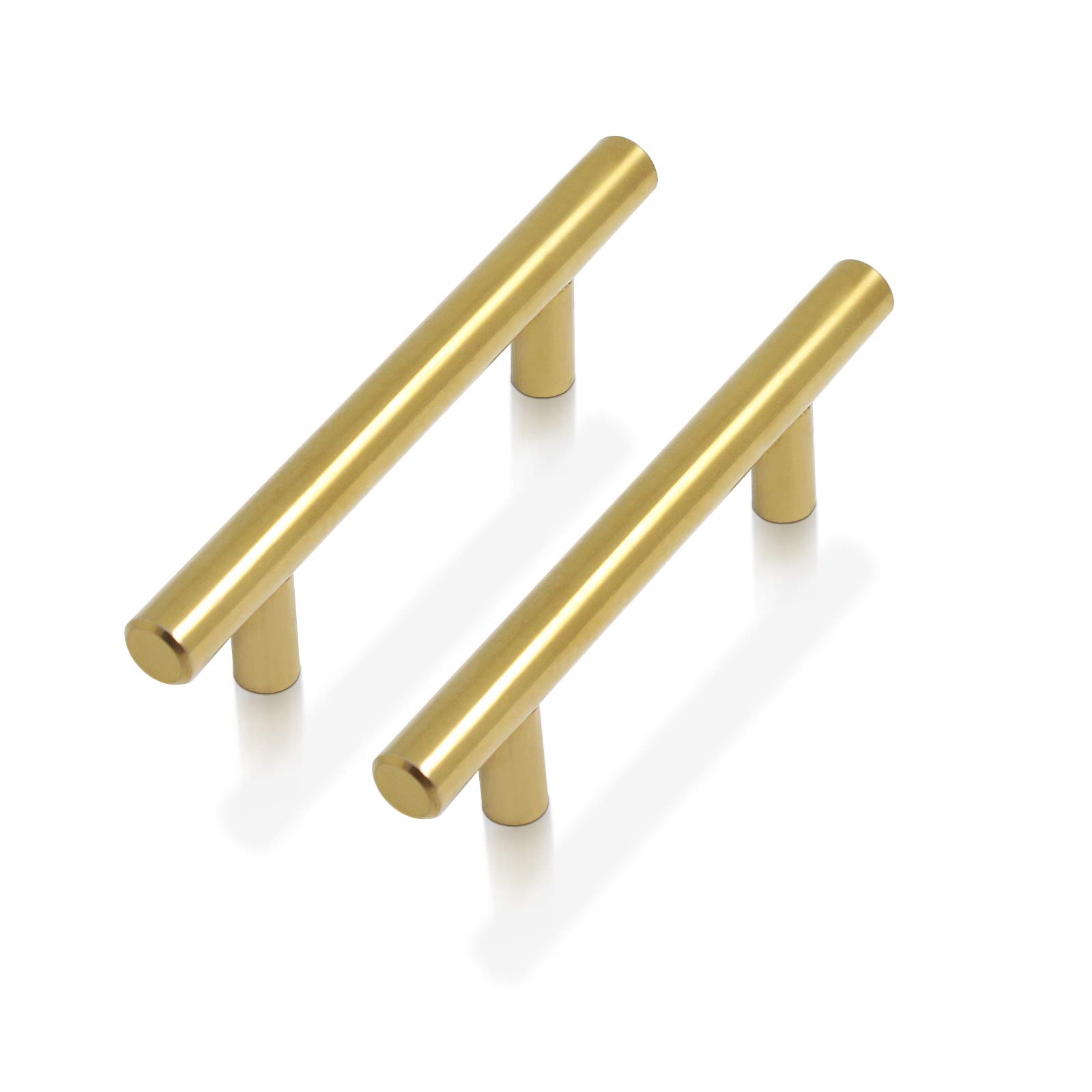 GobricoGold/Brushed Brass Finished Stainless Steel T Bar Door Handles Kitchen Cabinet Drawer Pulls Knobs 50Pack Hole Centers(CC):76mm(3") GB-PD1123HGD76-15Pack