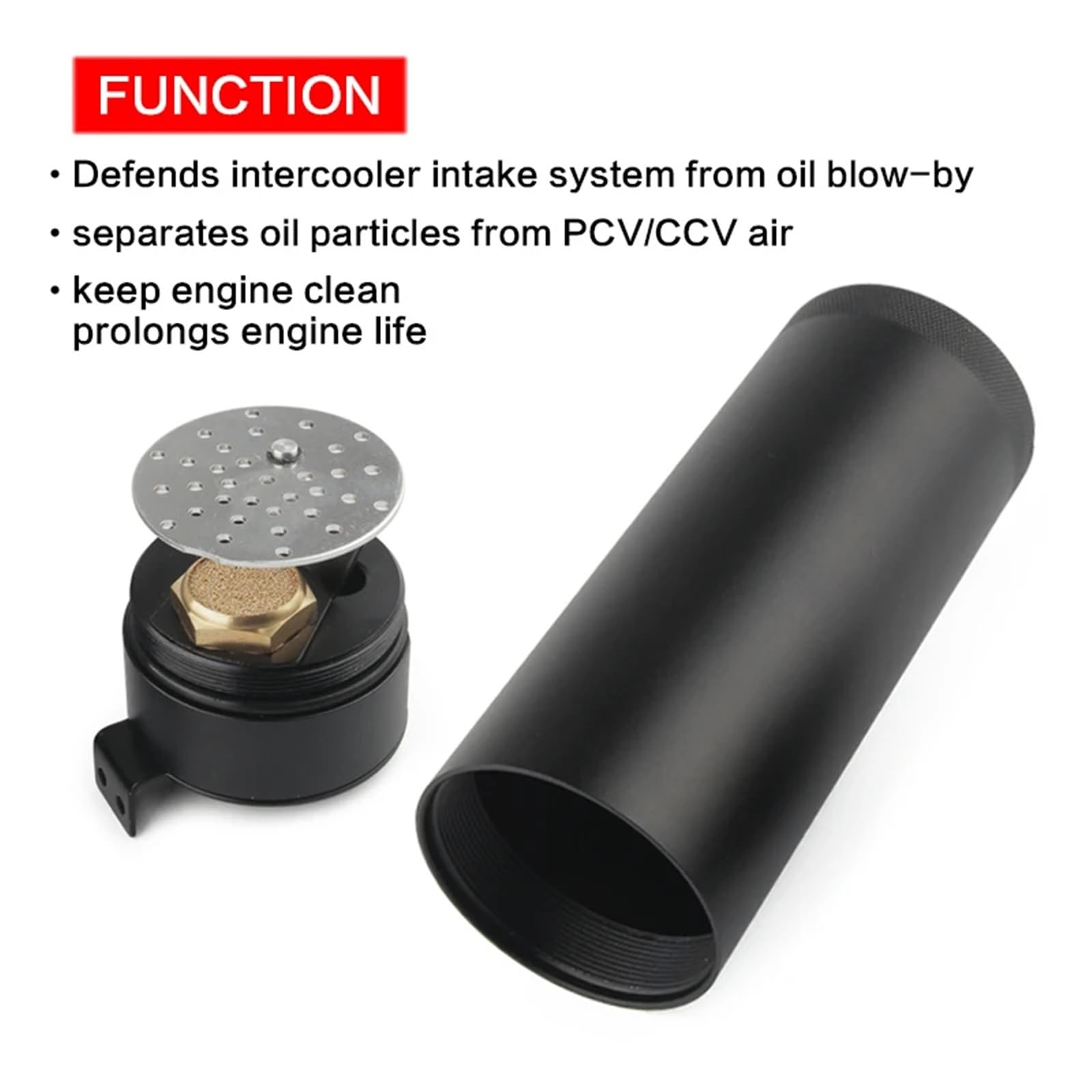 Engine Ventilation Kits Serbatoio di raccolta olio lungo universale in alluminio billet con deflettore a 2 porte e filtro di sfiato, mini separatore dell'olio del motore