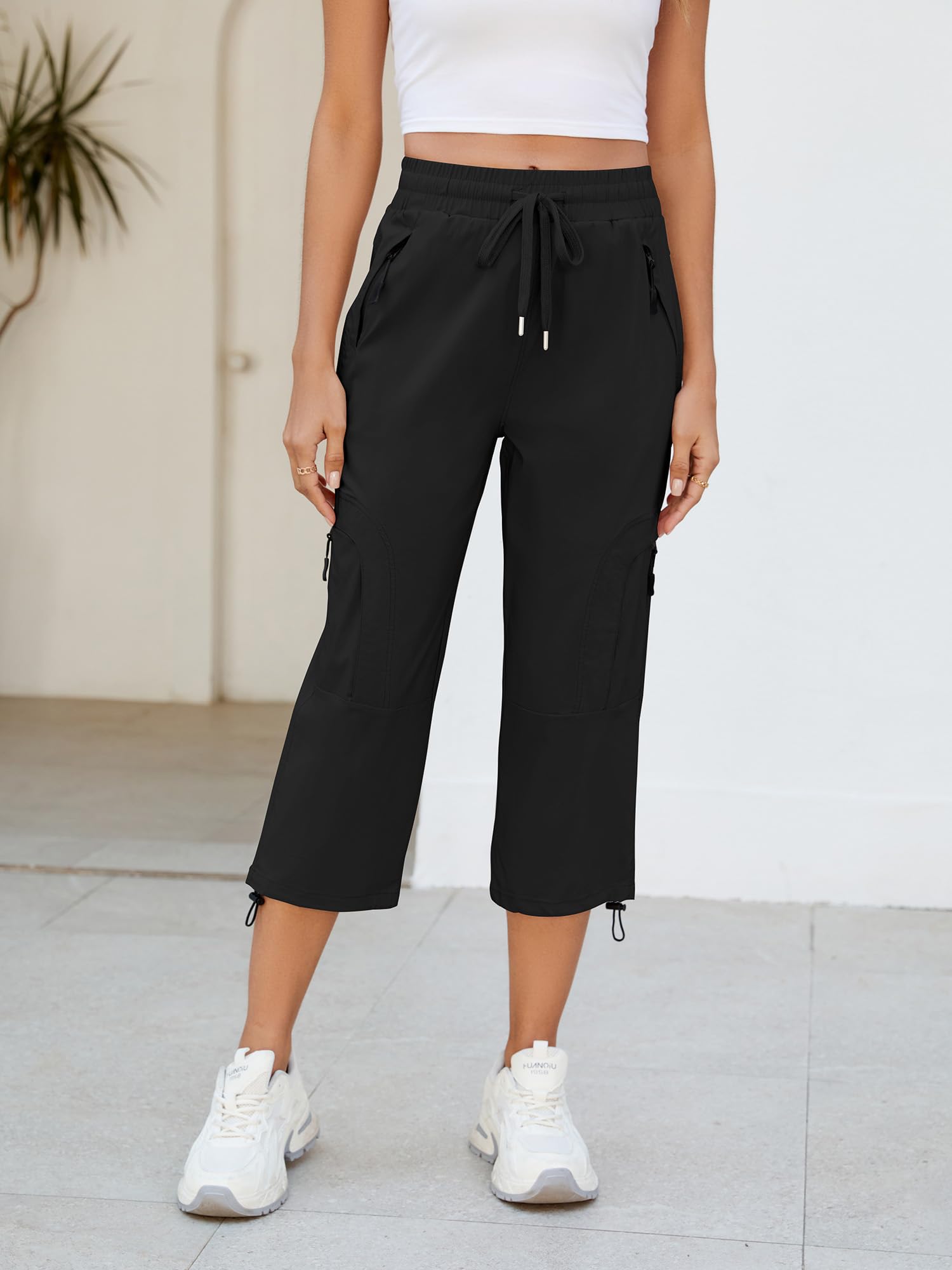 StylSense Caprihose Damen Sommer Casual 3/4 Hose Atmungsaktiv Outdoor Jogginghose Wanderhose Stretch Leichte Sommerhose mit Taschen