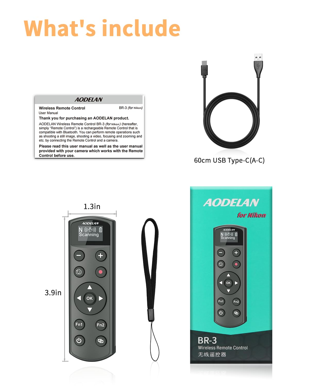 Aodelan - Telecomando per fotocamera senza fili Nikon, con pulsante di scatto ricaricabile con schermo OLED per Zfc, Z50, P1000, A1000, P950, B600; sostituisce Nikon ML-L7 (nero)