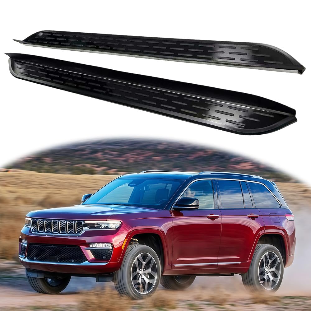 2PCS Aluminium Running Boards Compatible with Jeep Grand Cherokee 2023 2024 2025 2026 Fixed Door Side Steps Pedal Bar Foot Step Protector (Black)