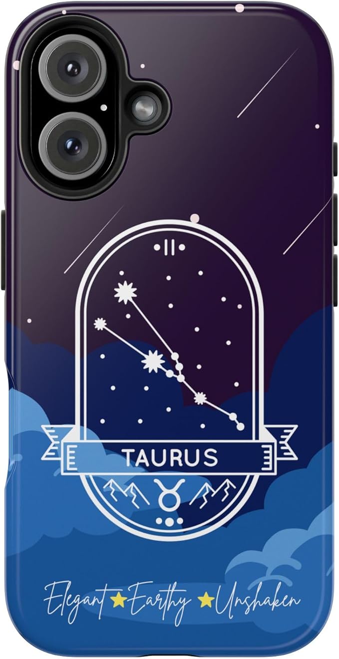 Taurus Classy and Sassy Blue Black Tough Phone Case Compatible with iPhone. Girly Stylish Zodiac Design. Gift for Taurus