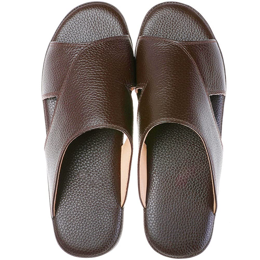 Leather Mens Slippers Non-Slip Light Shoes Cowhide Insole Breathable Soft Sole Couple Sandals Color C Size 43-44yards