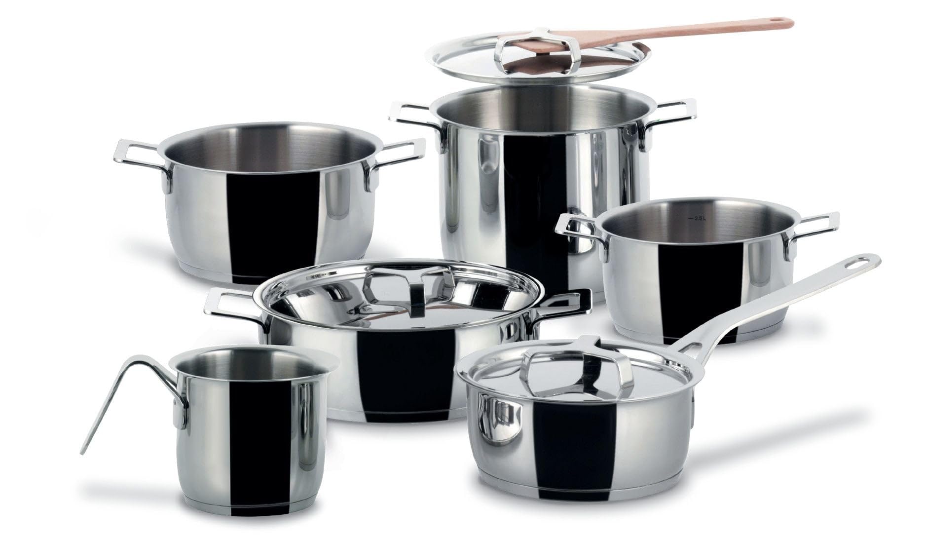 Alessi AJM100S9, Set Pentole con Coperchi, Acciaio Inossidabile, 9 Pezzi
