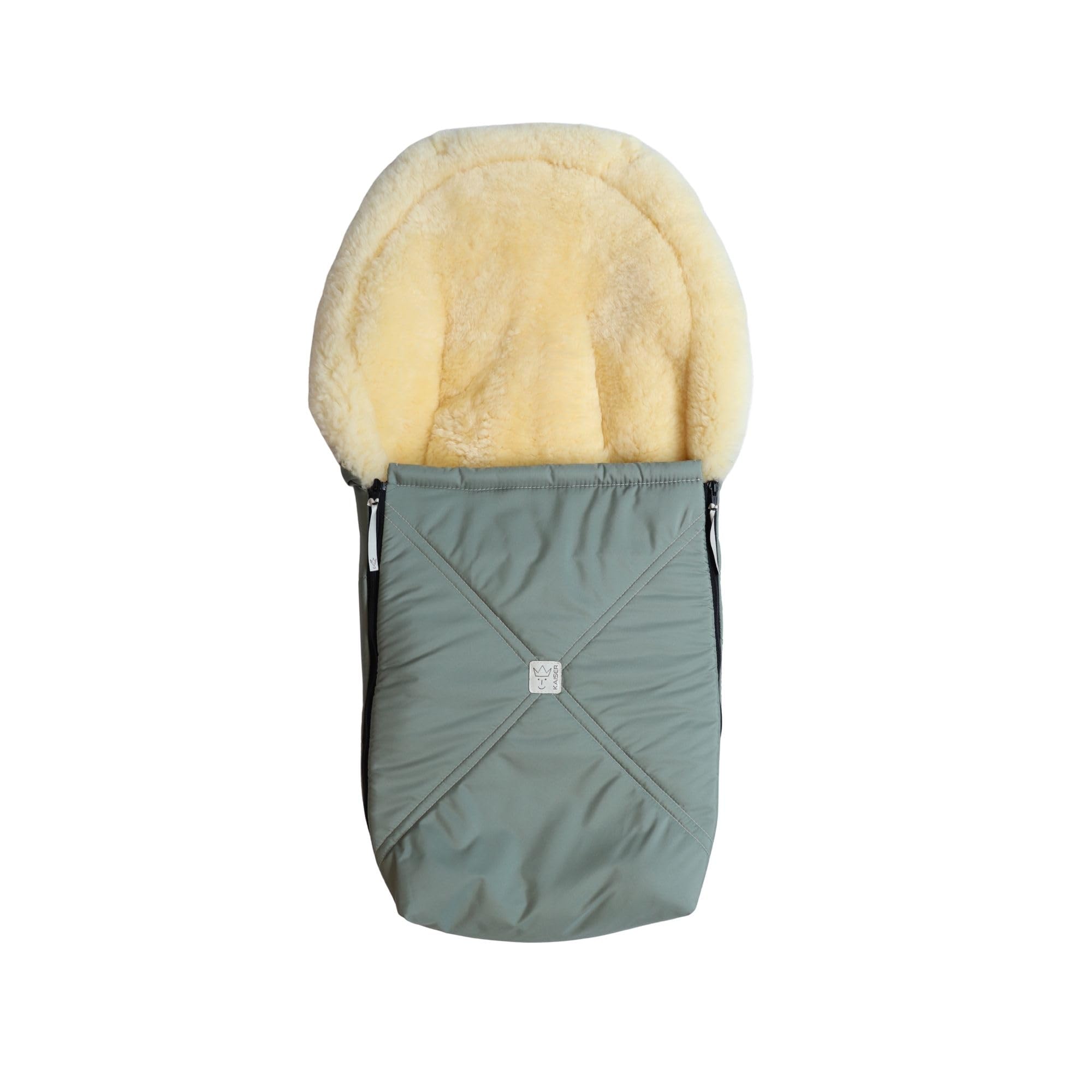 KAISER Emmy Lammfell-Fußsack für Babyschalen, 80 x 37 cm, Abnehmbares Oberteil mit 2-Wege-Reißverschluss (salbei green)