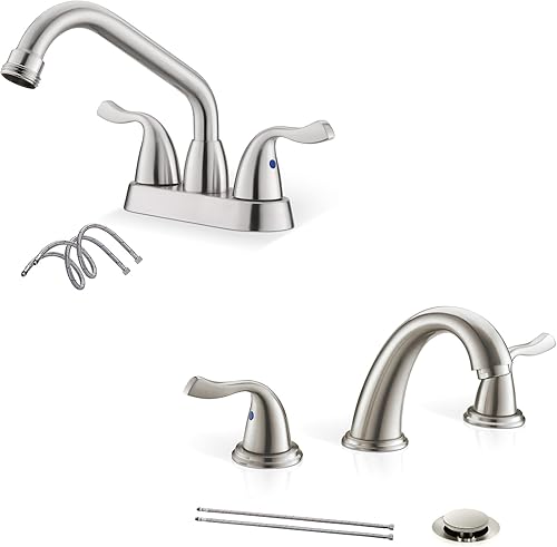 phiestina Brushed Nickel Bathroom Faucet, with Water Supply Line, BF25-7-BN+BF03008-B07-GBN