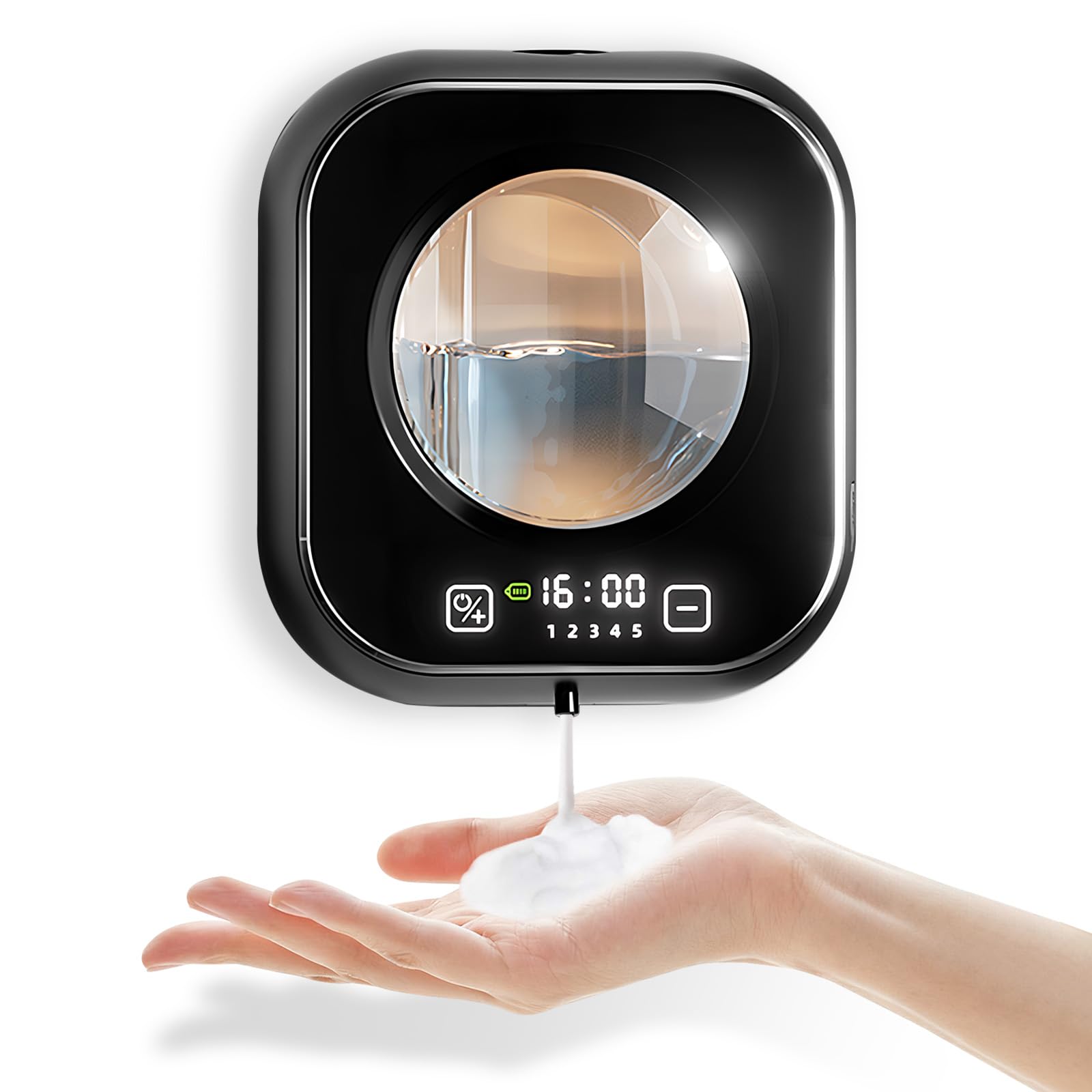 Automatic Soap Dispenser, Touchless Automatic Liquid Soap Dispenser, USB Charging Wall Mounted Sanitizer Dispenser with LCD Display Shows Time And Battery Level for Bathroom, 5 Speed Switches