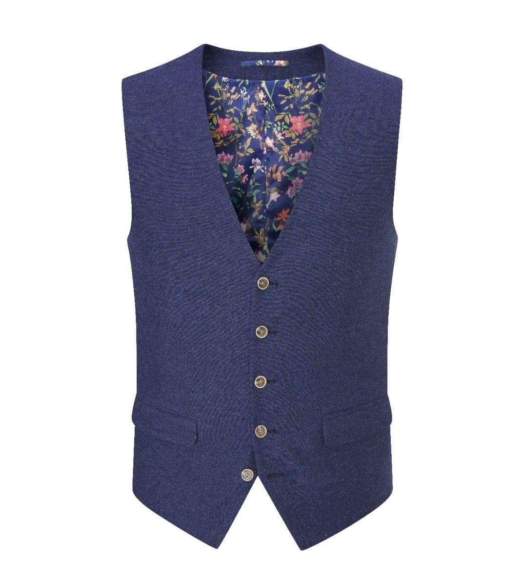 Skopes Men's Jude Waist Coat Herringbone in Navy 42R