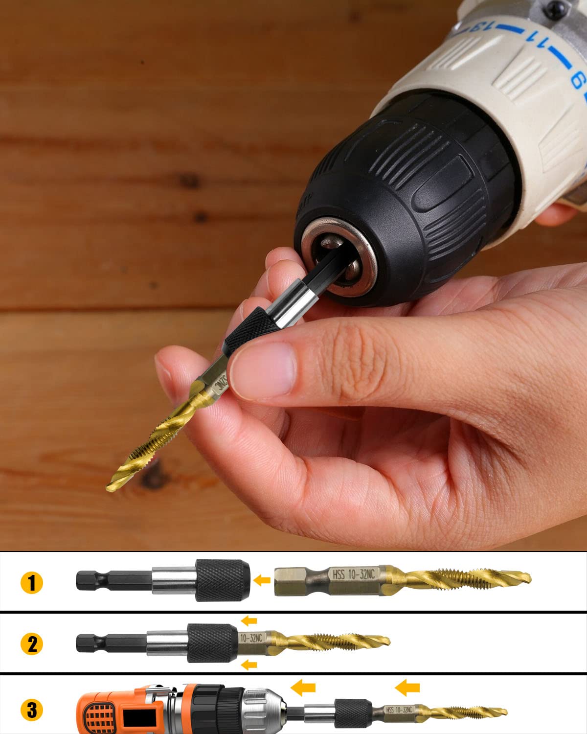 Amazon | チタンコンビネーションドリルとタップビットセット 13個 SAE