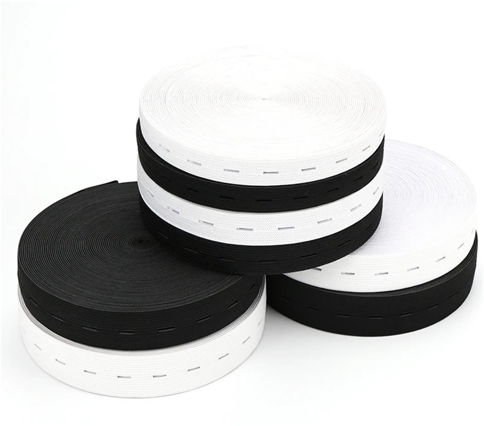 Elástico para coser 10 Uds bandas de goma 15/20/25MM agujero botón elásticas tejidas cinta alambre blanco/negro accesorios costura DIY 3 metros(30mm black 3meters)