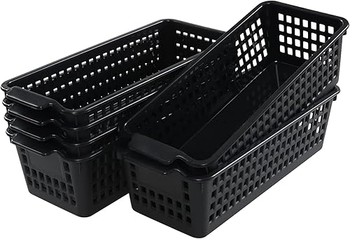 Cesta de almacenamiento delgada de plástico, 6 paquetes de cestas organizadoras pequeñas, color negro