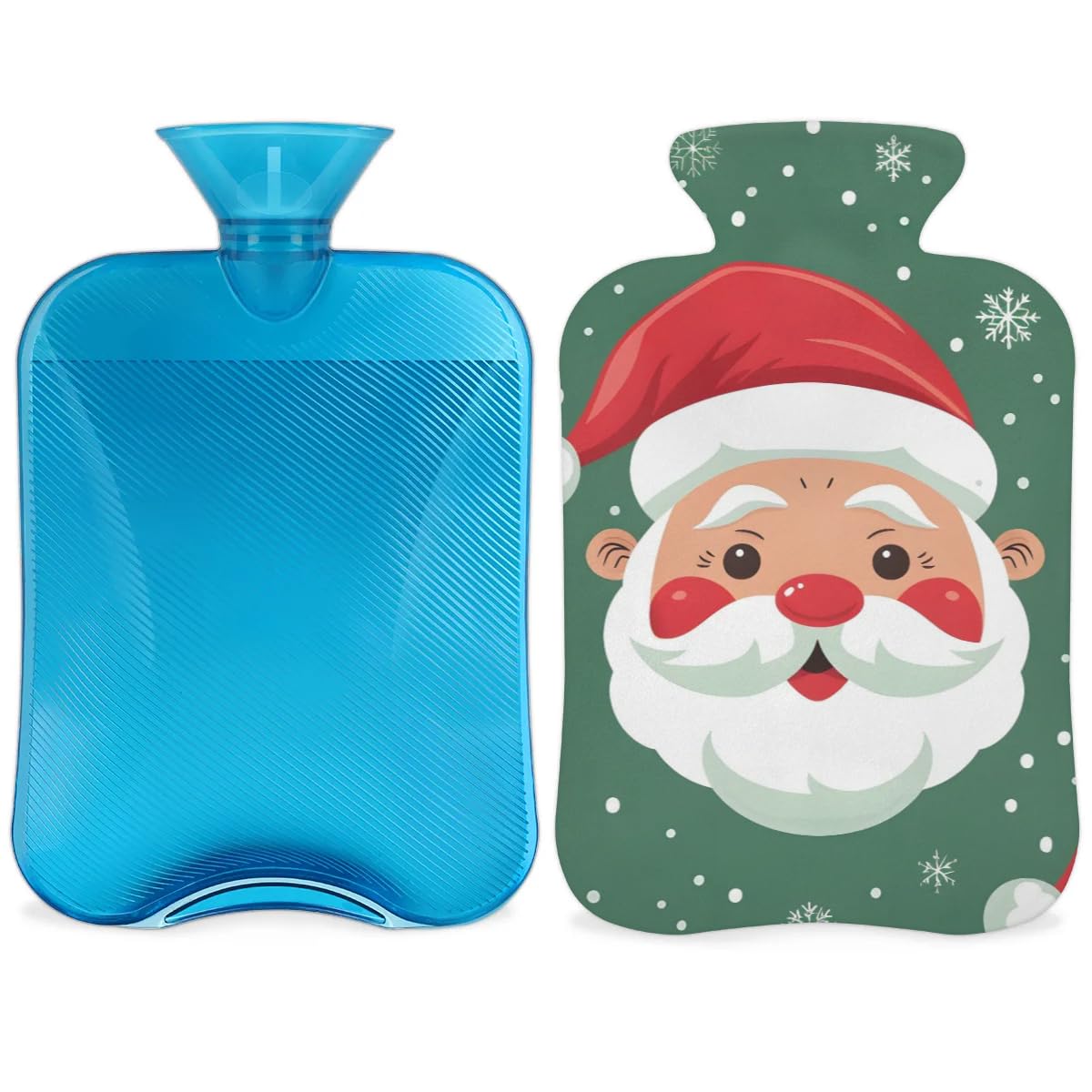 Hot Water Bottle with Soft Cover,2L Abstract Santa Claus Hot Water Bag for Hot and Cold Compress, Hand Feet Warmer, Christmas Santa Claus Rubber Hot Cold Water Bottle Halloween Christmas Decorations