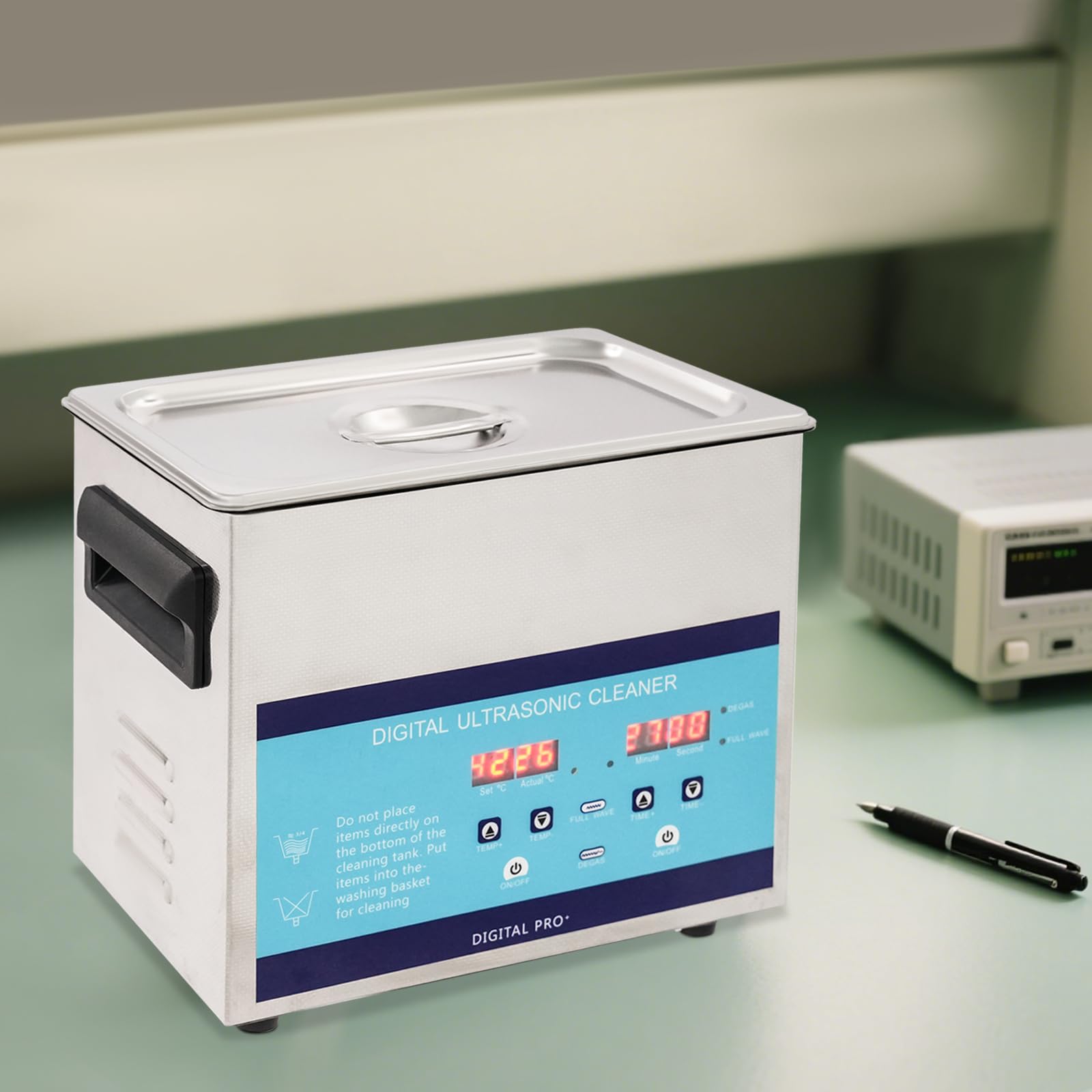 Ultradźwiękowe urządzenie czyszczące, 3 l, urządzenie ultradźwiękowe z timerem grzewczym, ogrzewanie 100 W, ultradźwięki 120 W, 40 kHz do czyszczenia biżuterii, części okularów, 26,5 x 16,5 x 21,5 cm