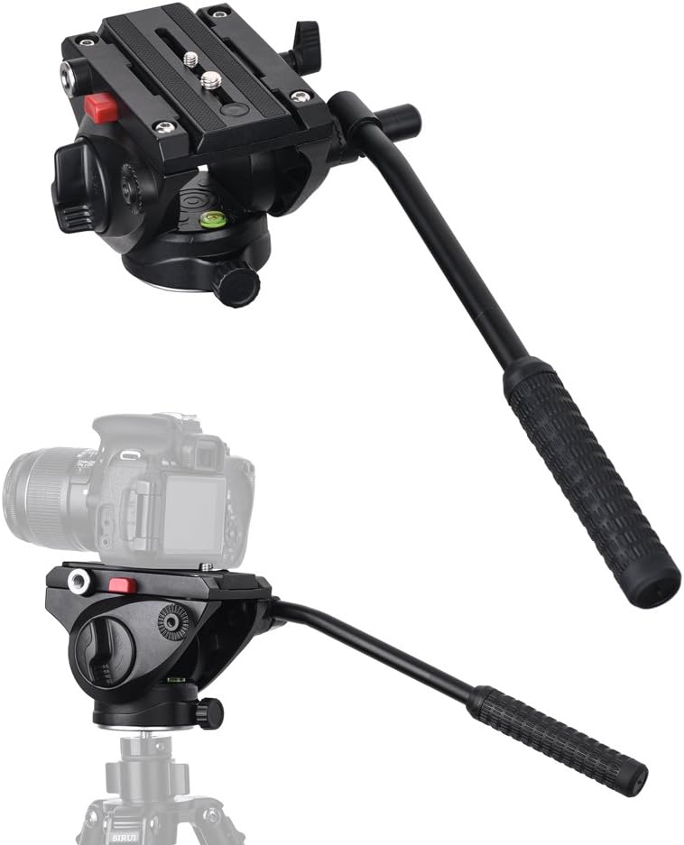 Commlite CM-FH01 Video Camera Tripod Fluid Drag Pan Head for Canon Nikon Sony Olympus Panasonic DSLR Camera,Tripods with 3/8" and 1/4" Mounting Screw