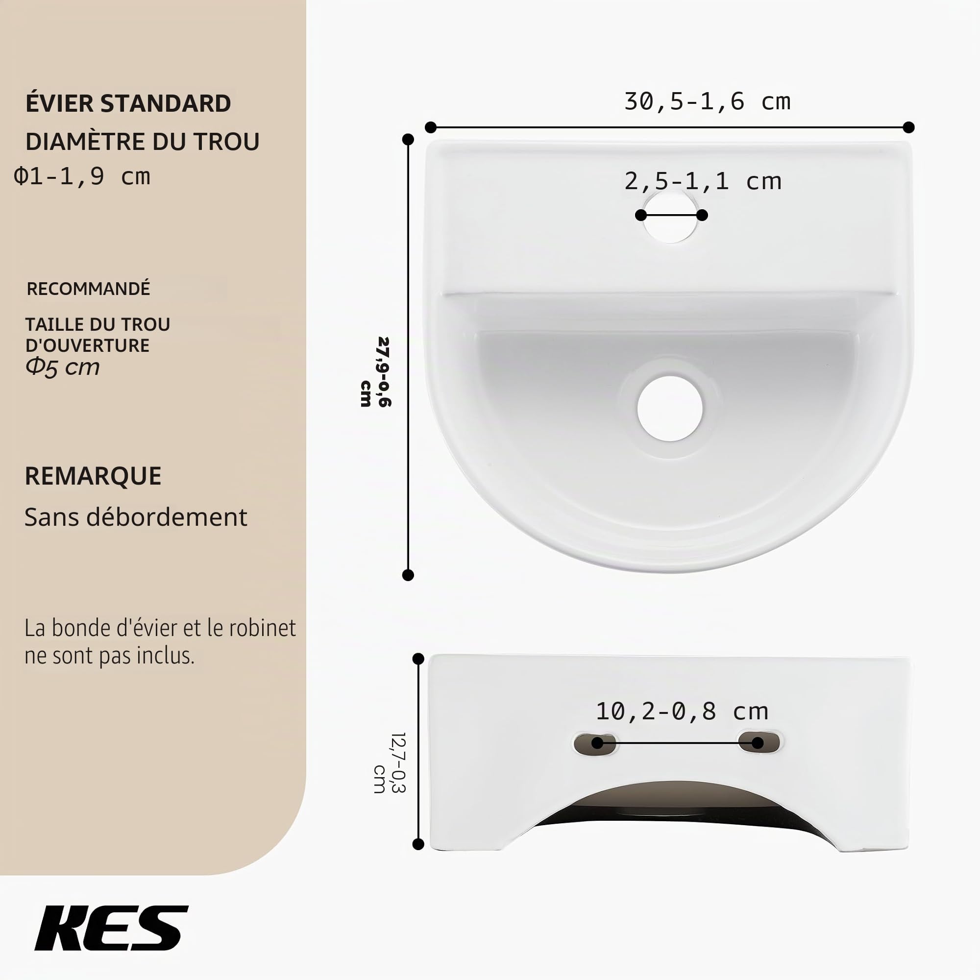 KES Lavabo Suspendu Salle de Bain et WC 32,4 x 28,5 x 13 cm Blanc Céramique Lavabo Salle de Bain Rond Moderne, BWSC101
