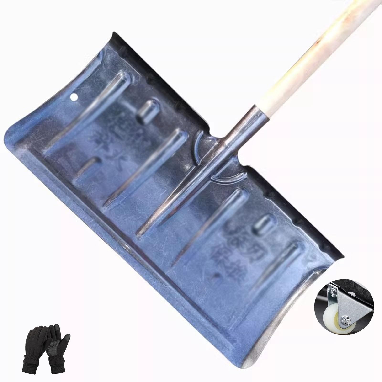 Pala da neve per bambini, pala da neve, pala da neve, pala da neve in acciaio al manganese, pala da costruzione, pala per cereali, pala per rifiuti (70 cm + 1,2 m manico in legno)