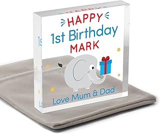 1st Birthday Gifts for Son Boys Nephew Grandson Godson, 1st Birthday Gifts for Girls Boy Personalised, 1st Birthday Gifts Daughter Granddaughter Niece Goddaughter, 1st Year Birthday, With Grey Bag