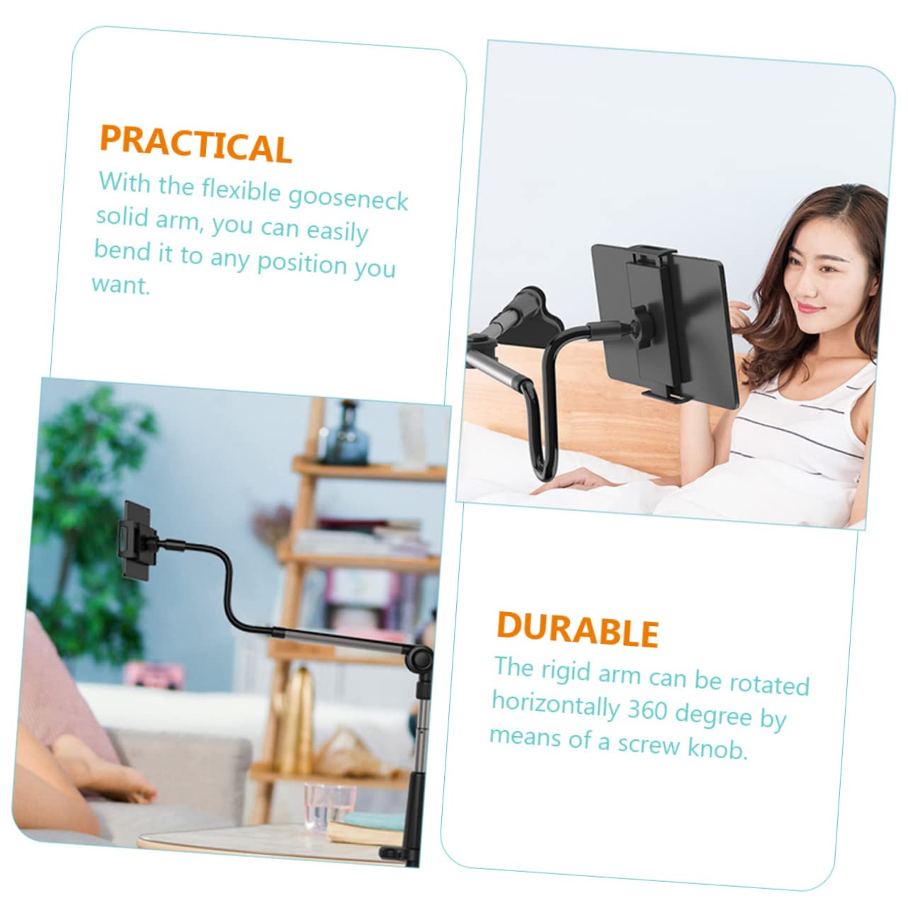 Supporto per Telefono da Scrivania Rotazione 360° Nero | Abs, Pc, Lega di Alluminio e Silicone, Apertura 120-255mm, Morsetto 0-75mm