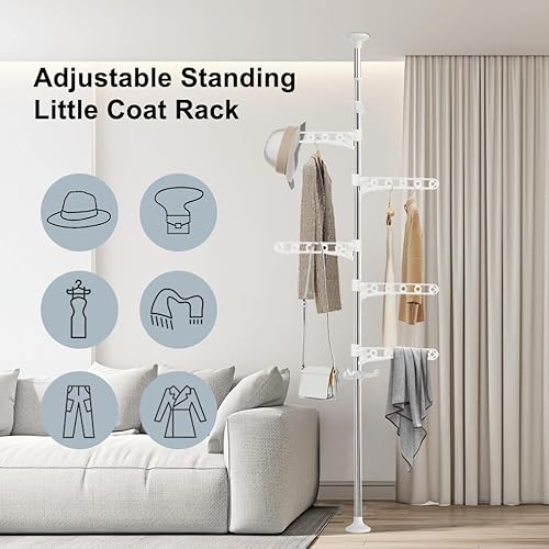 Miniatura 2 de Hershii Barra de lavandería ajustable en la esquina del tendedero para colgar sombreros, estante de tensión del piso al techo, organizador de