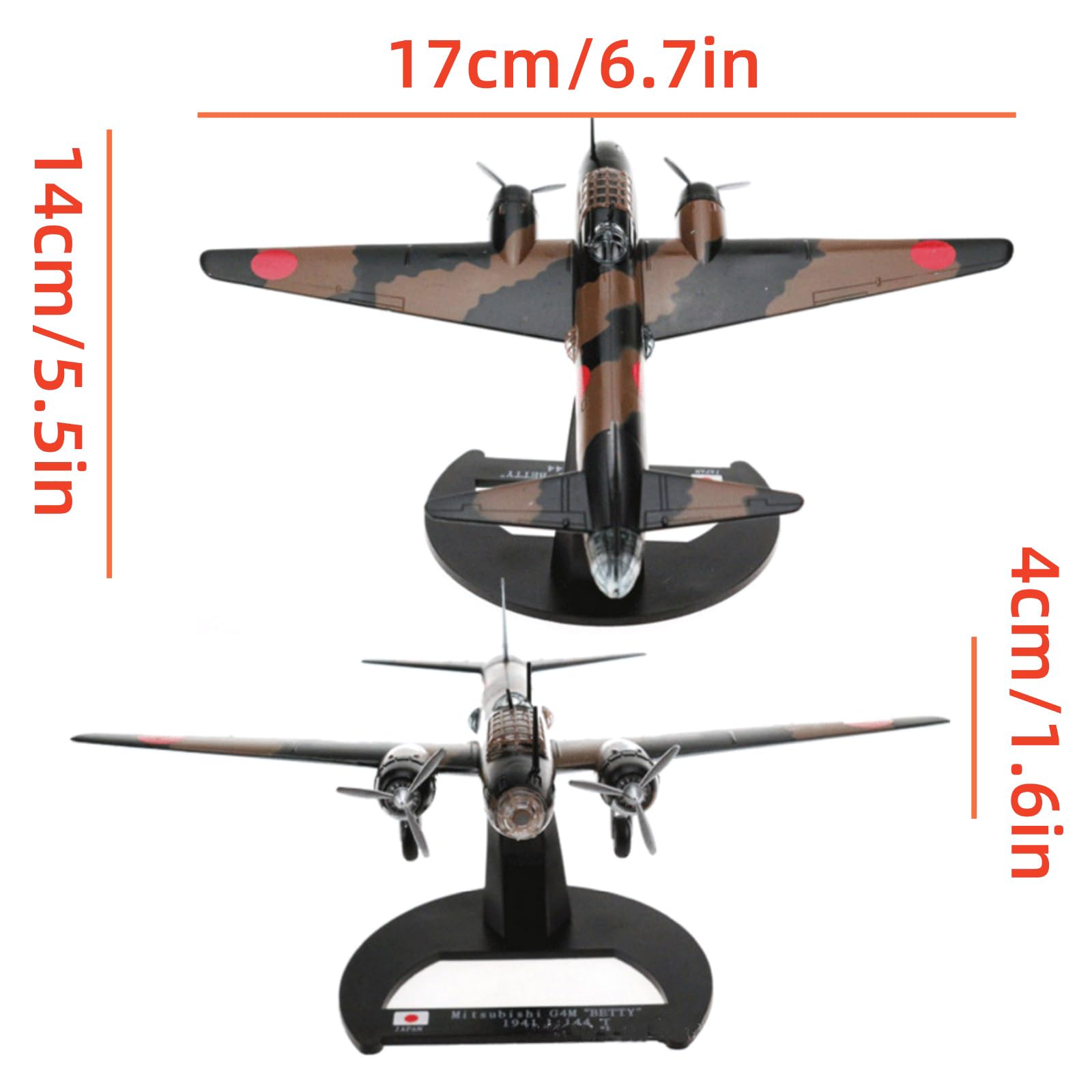 MOUDOAUER 1/144 Scala WWII G4M Betty Bomber Modello In Lega Modello Diecast Aereo Modello per Collezione