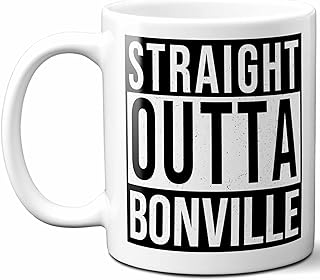 Bonville Last Name Gift. Personalized, Custom Straight Outta Surname Sign Coffee Mug. 11 Ounces., White