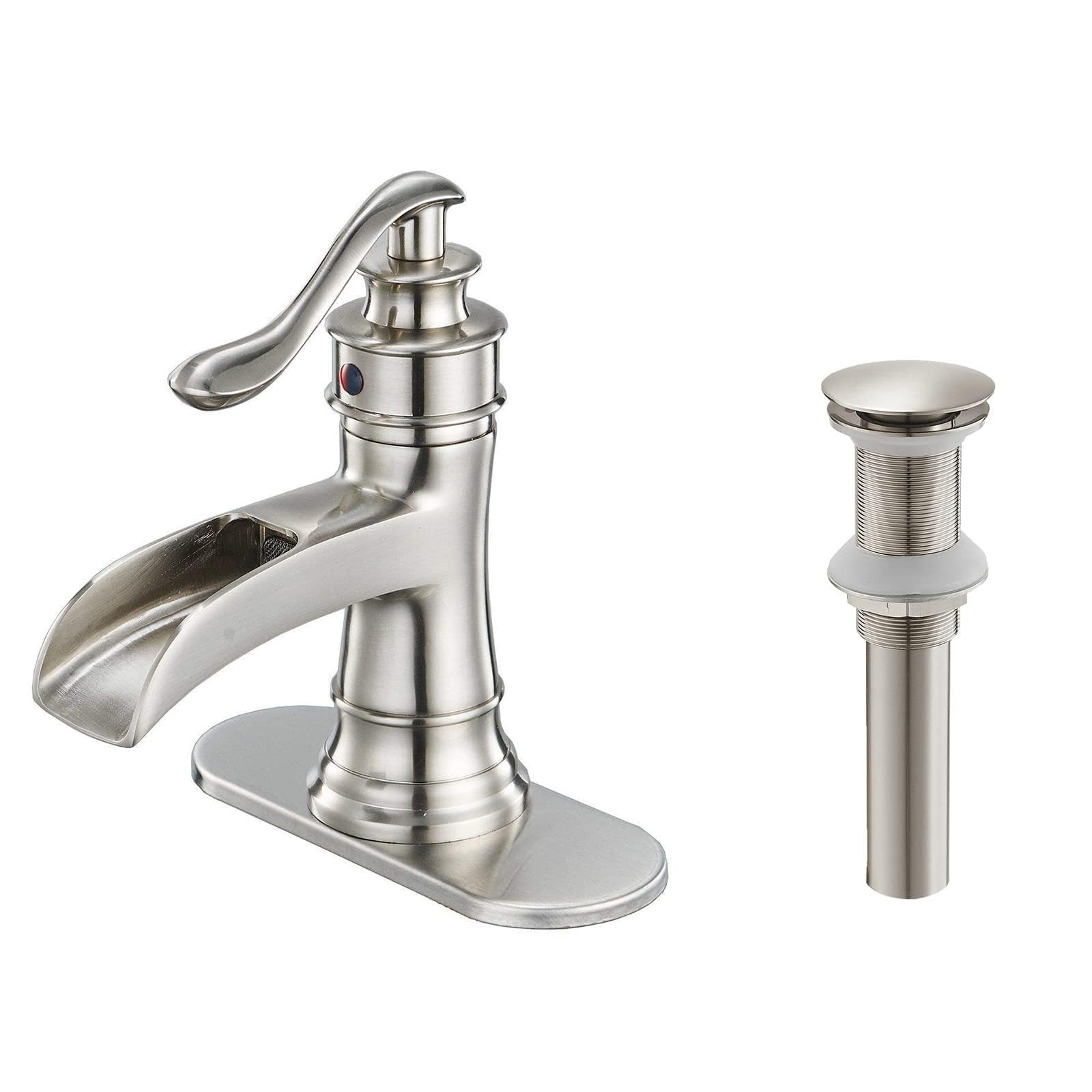 Jnfidosr Bathroom Faucet Brushed Nickel Waterfall Single Handle Hole Sink Faucets Bundle With Bathroom Sink Drain Bathroom Faucet Vessel Vanity Sink Drain Stopper Without Overflow