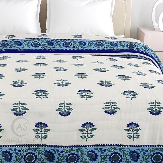 Image of EMIOUR 400 TC Pure Cotton Soft Jaipuri AC Quilt /Razai /Rajai Floral Print,Jaipuri razai Double Bed for Winter Printed (Multicolor, Double Bed, 90 x 105 inch) (Design 4, Single Bed)