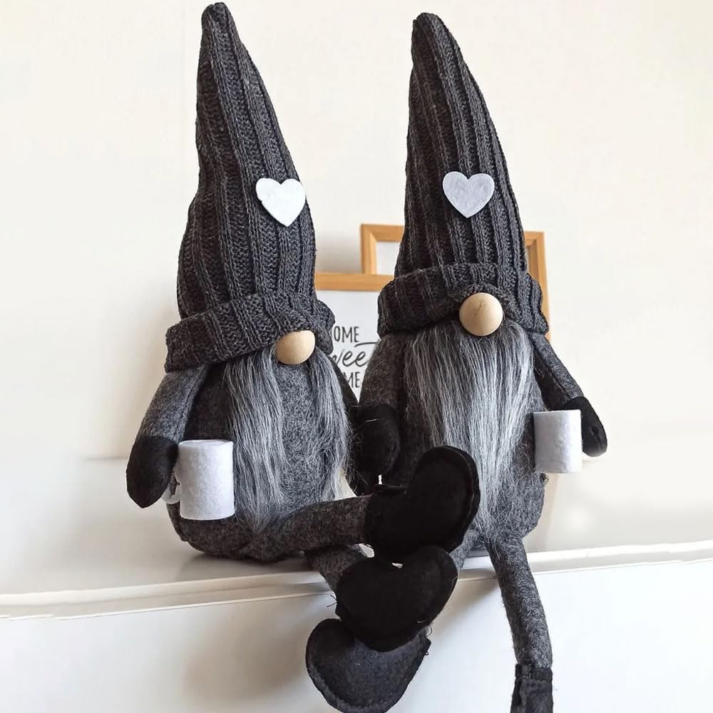 XEERUN 2PCS Coffee Gonk Gnome Plush, Coffee Gonks Decor, Handmade Coffee Bar Gnomes Decor, Christmas Gonks for Coffee Bar Home Kitchen Shelf decor, Gonk Gifts for Women, Coffee Lover (Black)
