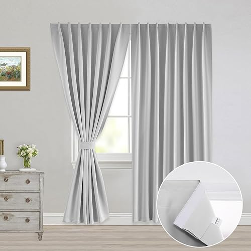 2 cortinas opacas para dormitorio con alzapaños, cortinas autoadhesivas, sin varilla, cortinas portátiles para oscurecer la habitación, cortinas