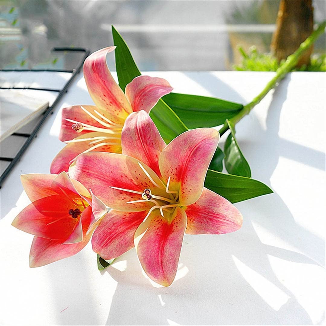 Künstliche Blumen, Frühlingsdekoration, 3D-Gedruckter Lilienzweig für Heim- und Hochzeitsdekoration, künstliche Blumen für den Garten, H-Roze 1, H-Roze 1,H-Roze 1