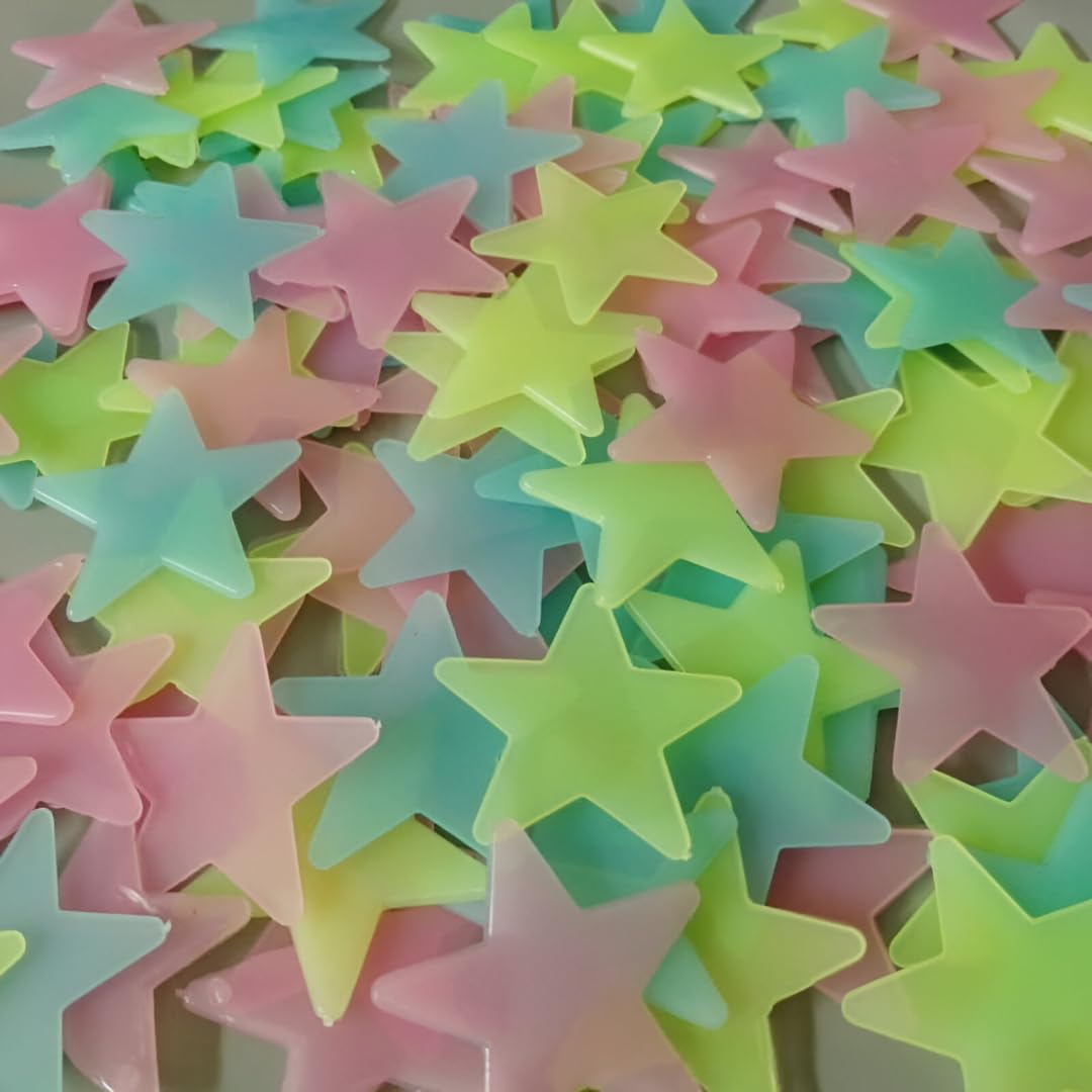 Mshine 100Pcs Glow in The Dark Star Wall Stickers | Luminous Radium Ceiling & Wall Décor for Kids Bedroom Nursery Living Room | Self Adhesive Night Glow Stars (Multicolor)-image-25