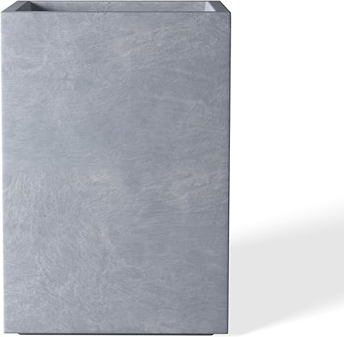 Kante Macetas rectangulares de hormigón de 18.5 pulgadas de alto, macetas ligeras para interiores y exteriores con orificio de drenaje y tapón de